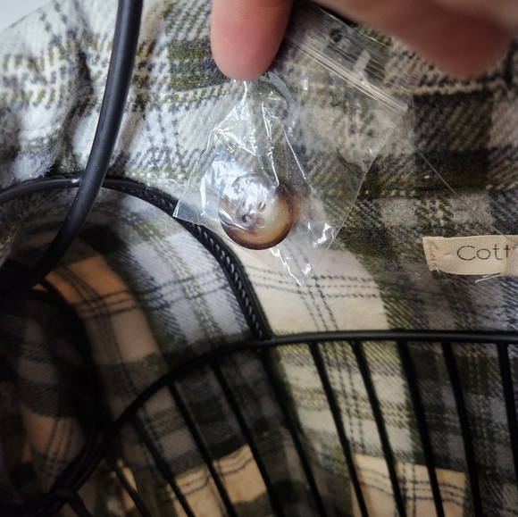 Cotton Bleu Women's Button-Down Shacket - Ivory/Olive Combo Plaid - Picture 3 of 5